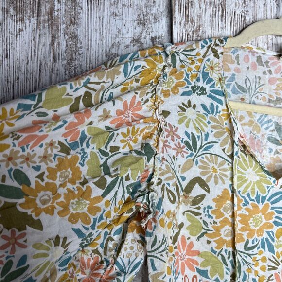 Ivy Jane Women's Size XS Top Oversized V-Neck Tie Neck Ivory Floral Bell Sleeve - Picture 9 of 15